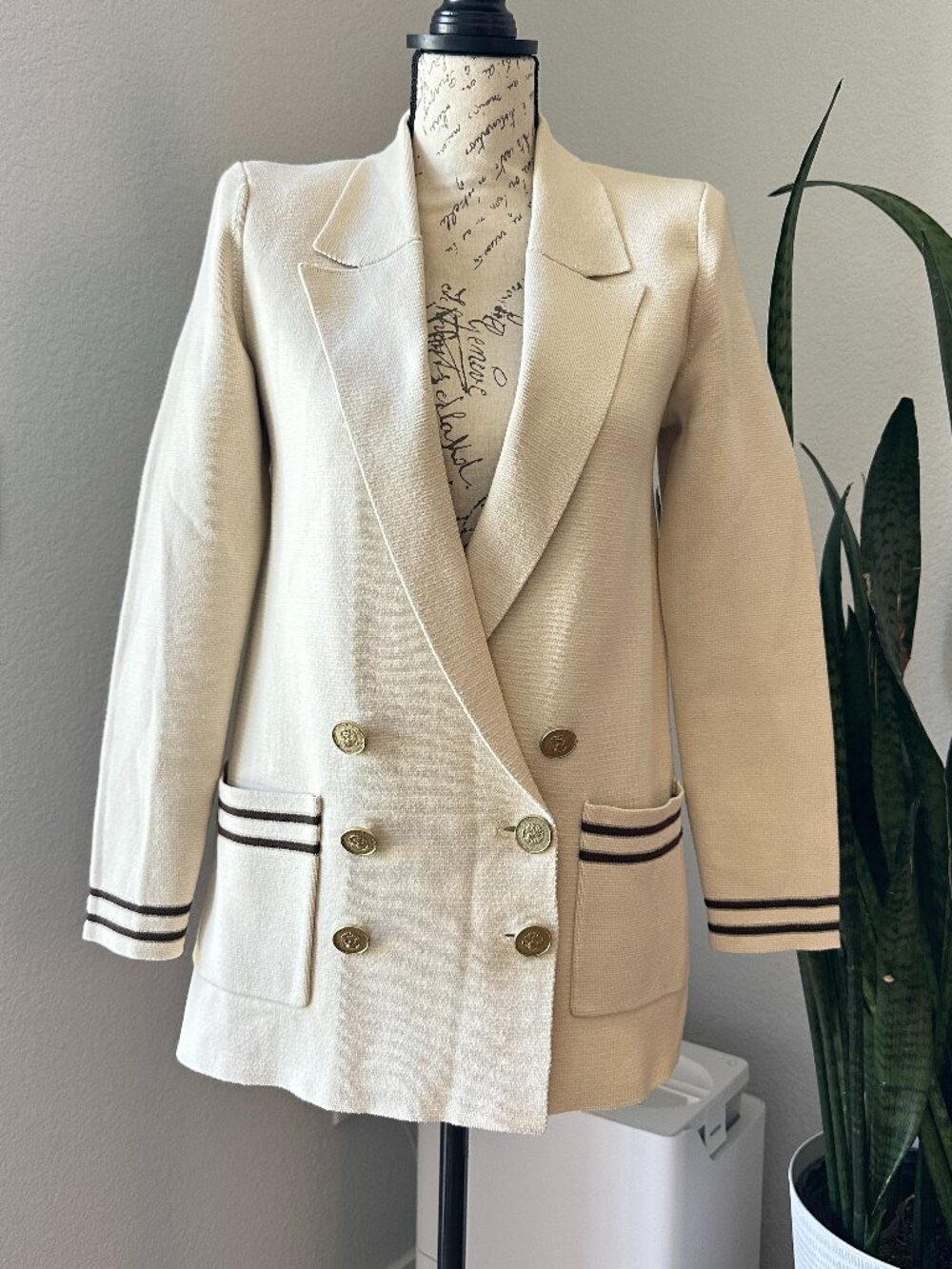 L'AGENCE Ranch Ivory Brown Knit Double Breasted Blazer XS